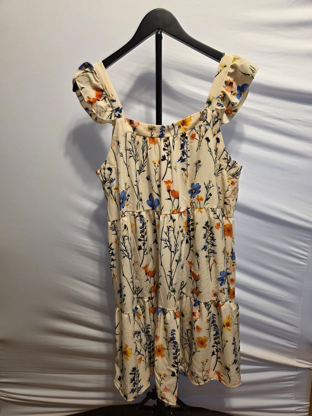 SHEIN Cream Mini Dress with Blue & Orange Floral Print